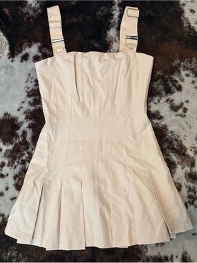 Small Taupe Pleated Mini Dress with Adjustable Straps